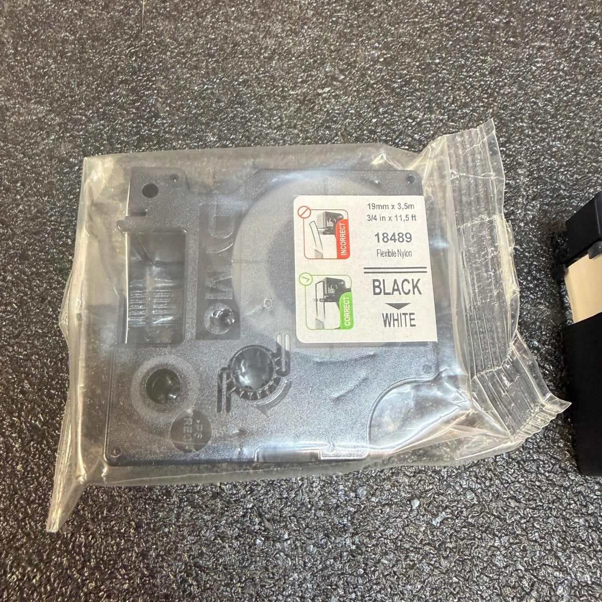 Set of 2 DYMO Rhino 18489 Flexible Nylon Label Tape 3/4" x 11.5' Black on White