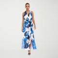 MSRP $94 London Style Womens 6 Blue Floral V Neck Sleeveless Maxi Dress