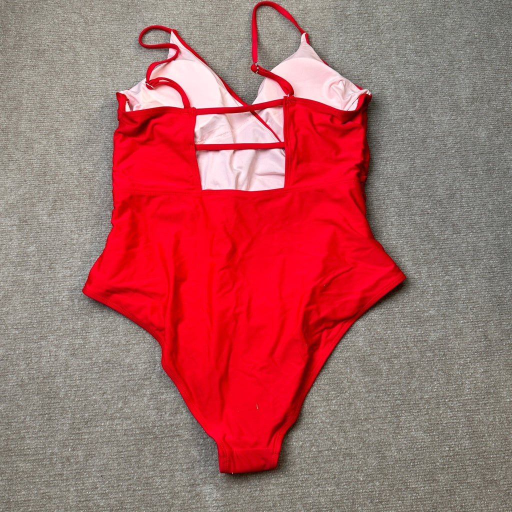 MSRP $43 SUUKSESS Womens XL Red Sexy Wrap Push Up One Piece Swimsuit Tu