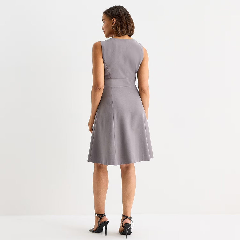 MSRP $89 Black Label by Evan-Picone Womens 4 Granite Crew Neck Sleeveless Dress
