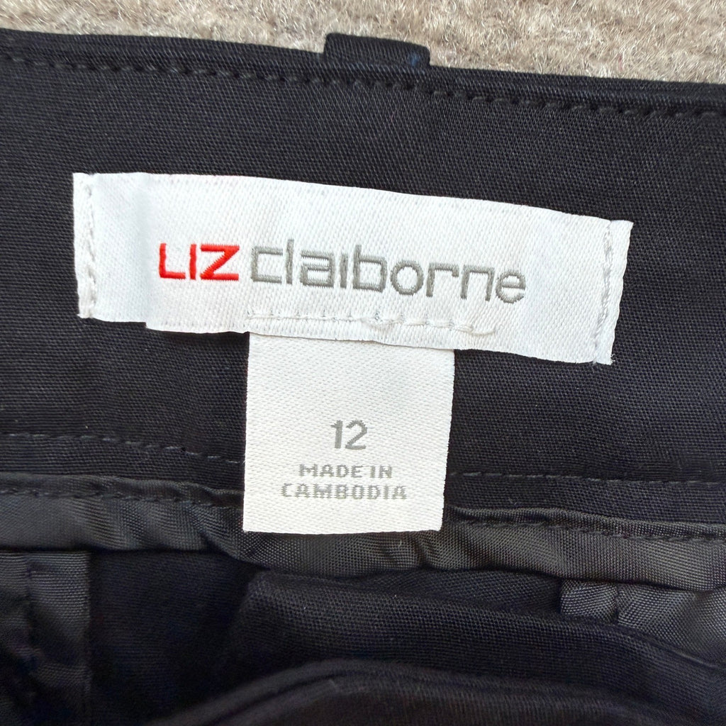 MSRP $54 Liz Claiborne Emma Womens 12 Black Straight Mid Rise Ankle Pants