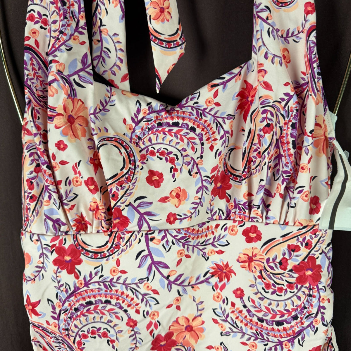 Lands' End Women's 2-8 LONG Square Neck Halter Tankini Top Swimsuit Lily Floral