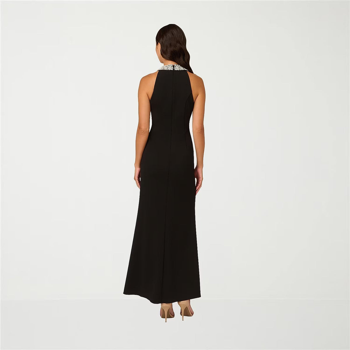 MSRP $160 Papell Boutique Womens 14, 16 Black Embellished Evening Gown Halter Ne