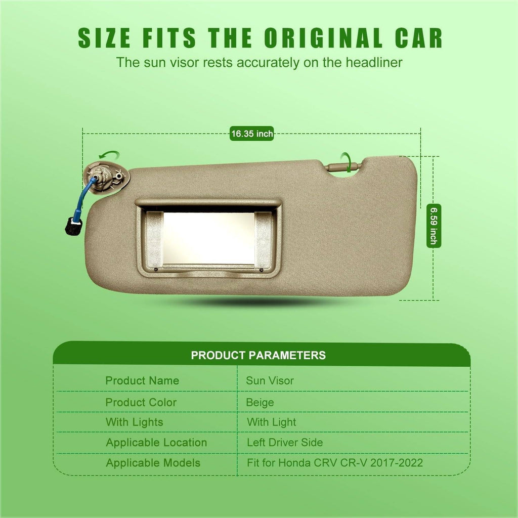 Left Driver Side Sun Visor, Beige for Honda CRV 2017-2022 Replace 83280-TLY-H11