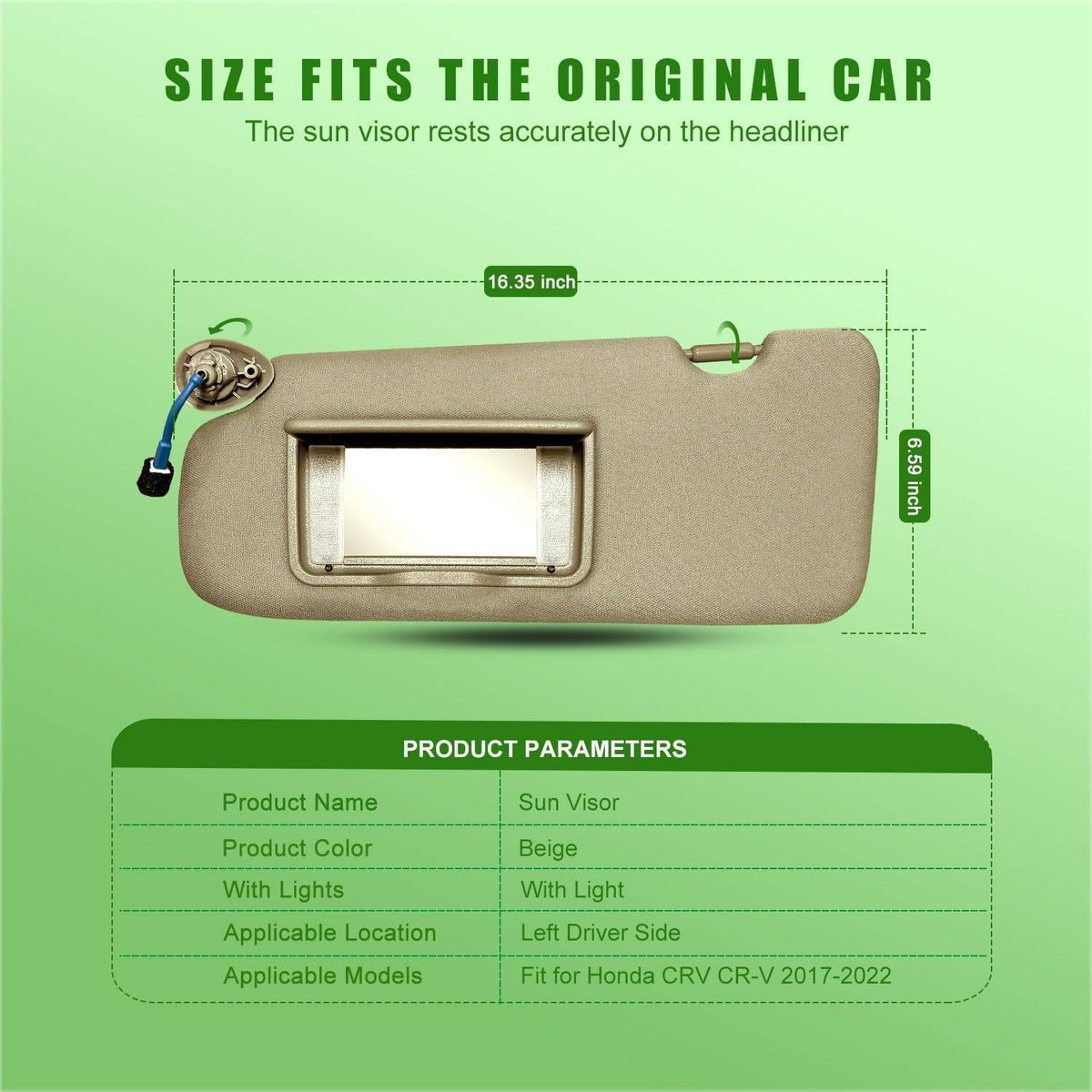 Left Driver Side Sun Visor, Beige for Honda CRV 2017-2022 Replace 83280-TLY-H11