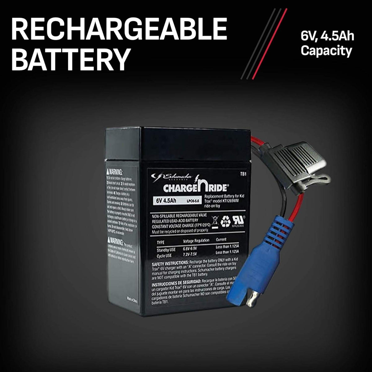 Schumacher Electric TB1 Charge 'n Ride 6V Rechargeable Replacement Battery