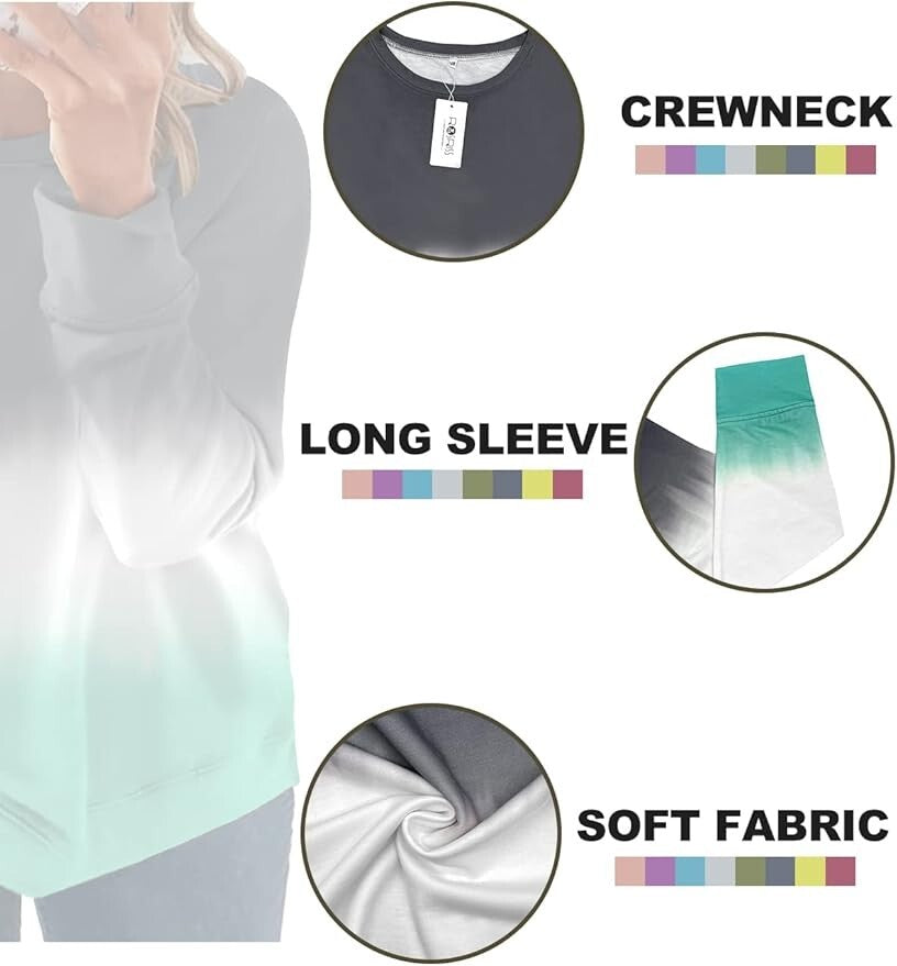 ROSRISS Plus-Size 14W, 16W Sweatshirt for Women Long Sleeve Crewneck Top Pullove