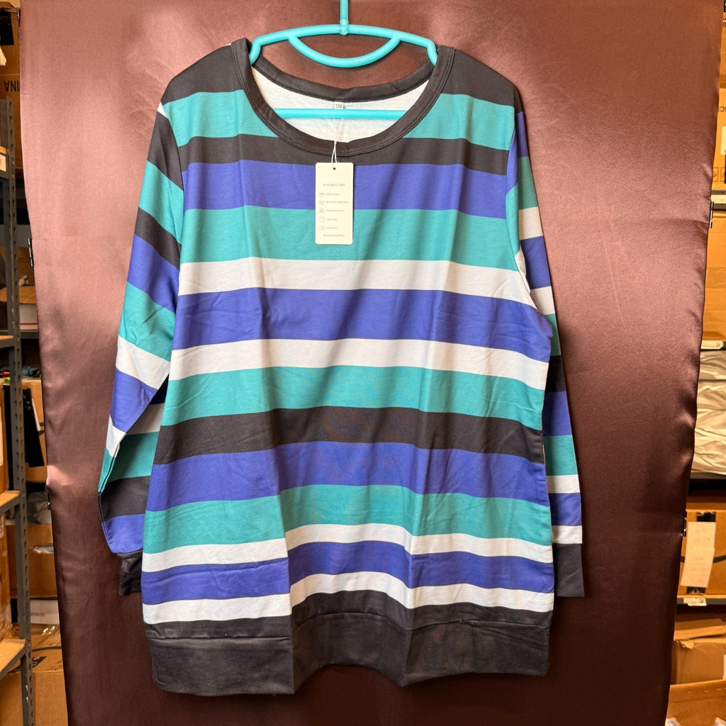ROSRISS Women's 14W-18W Striped Sweatshirt Colorblock Long Sleeve Shirt Tunic