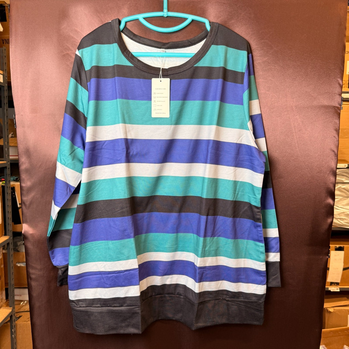 ROSRISS Women's 14W-18W Striped Sweatshirt Colorblock Long Sleeve Shirt Tunic