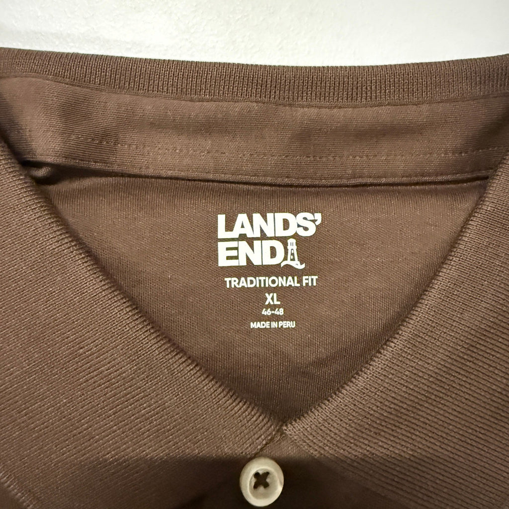 2 Pack Lands' End Mens XL Polo Short Sleeve - Rich Coffee & White/Pink Striped