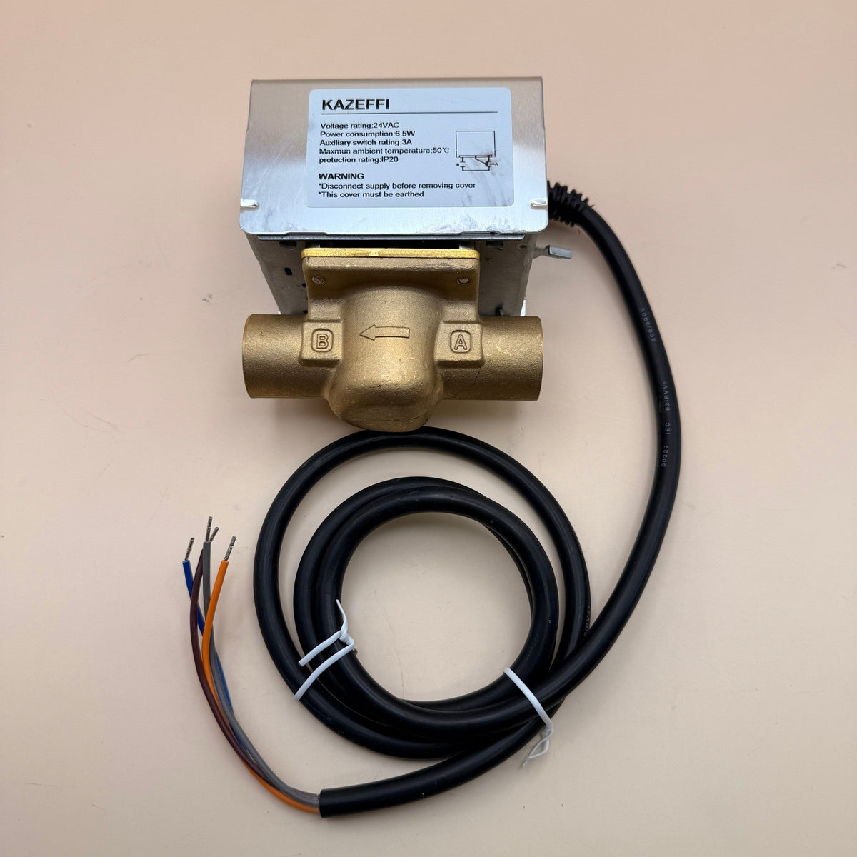 Kazeffi KZ4H-S222 Motorized Zone Valve,2 way,3/4" Sweat,Normally Closed,18"