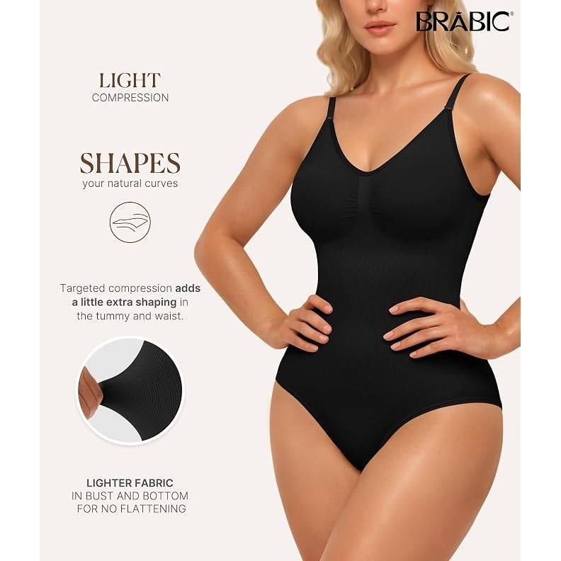 BRABIC Women's 3XL-4XL Seamless Sleeveless V-Neck Bodysuit Shapewear Tummy