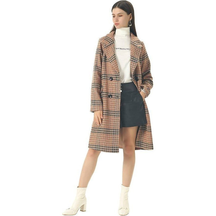 MSRP $85 CHARTOU Women's XS Plaid Double Breasted Woolen Peacoat Oversized