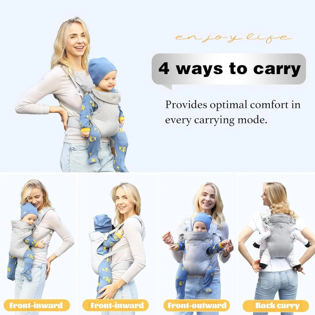 Ergonomic Baby Carrier for Newborn to Toddler 8-32 lbs, 4-in-1 Easy to Wear Ligh