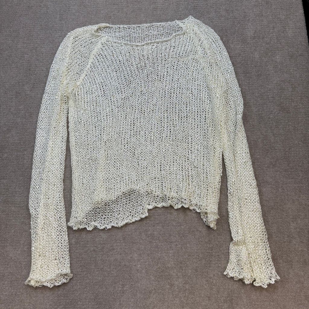 MSRP $52 SOLY HUX Women's Plain Apricot L Hollow Out Sequin Sparkly Sweater
