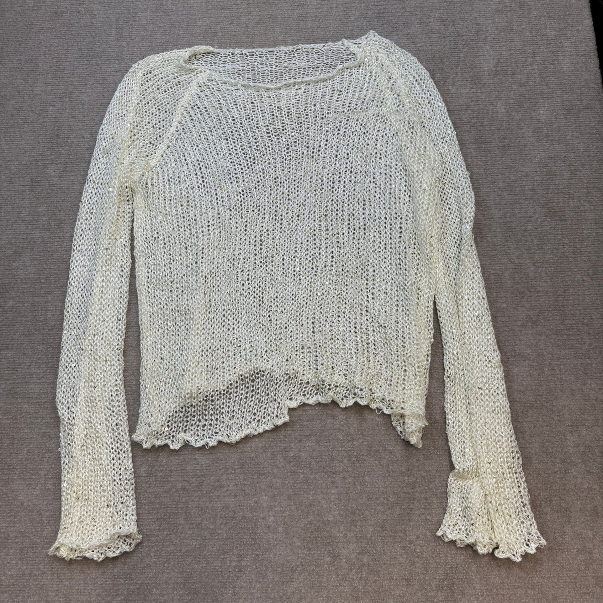 MSRP $52 SOLY HUX Women's Plain Apricot L Hollow Out Sequin Sparkly Sweater