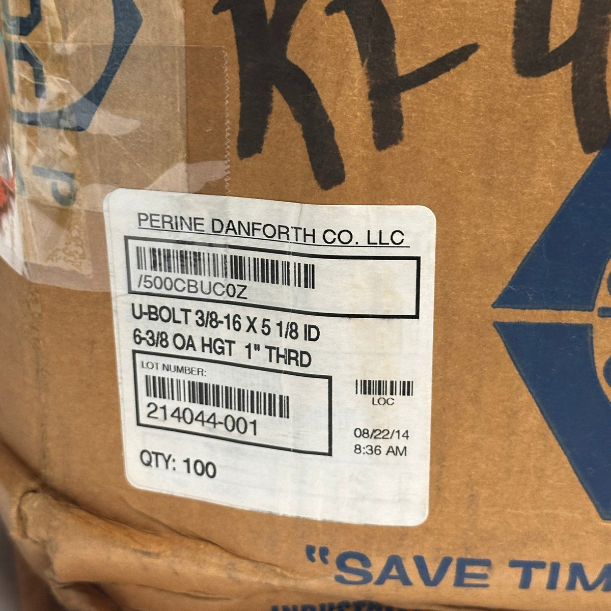 Pack of 100 Perine Danforth 3/8-16 x 5 1/8 ID U-Bolts 1" Thread 6-3/8 OA Height