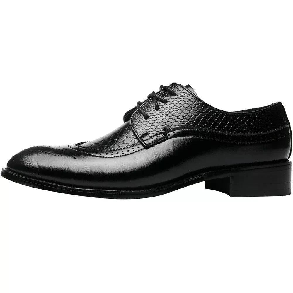 Santimon Men's US 9-12.5 Snake-Embossed Wingtip Brogue Dress Oxford Shoes Black