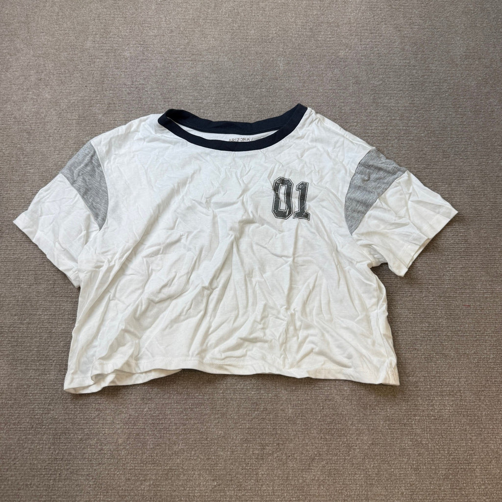 Arizona Jean Co Womens L White Graphic Cropped Boxy Tee Shirt Always Number One