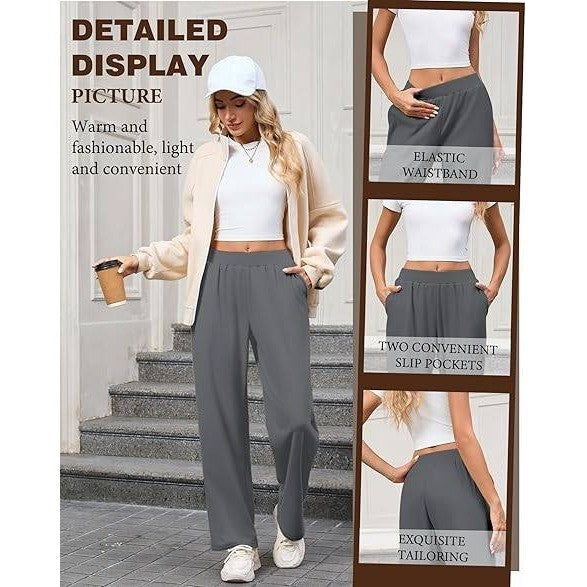 Set of 3 MSRP $64 Oakgarden Women's L Fleece Lined Sweatpants, Wide Leg Baggy