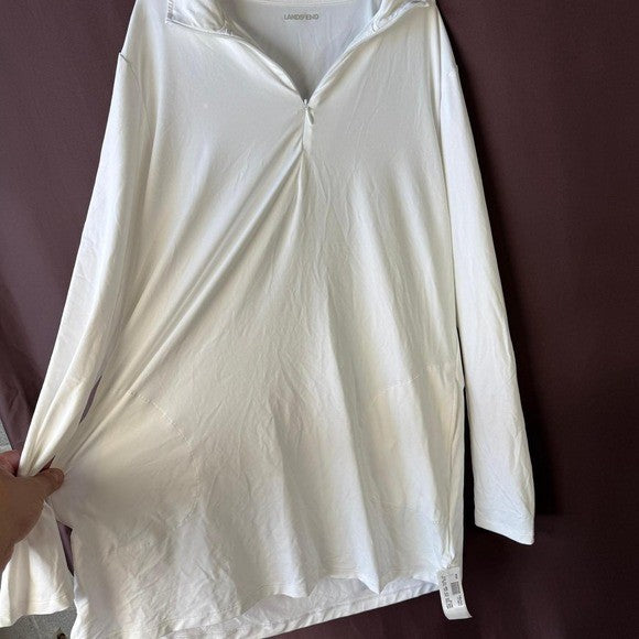 Lands' End Women's 2X Long Sleeve Quarter Zip Swim Cover-up White