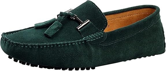 Santimon Men's US 9 Green Suede Tassels Slip-On Loafers Casual Dress Shoes