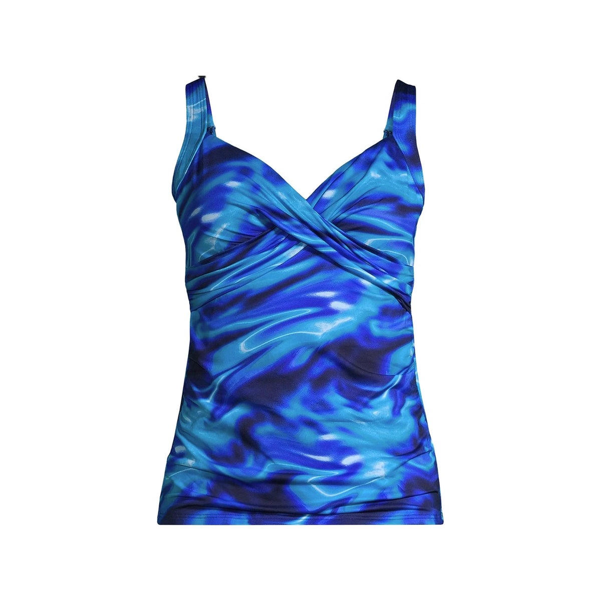 Lands' End Women's 4R, 2L-8L V-Neck Wrap Underwire Tankini Swimsuit Top Electric
