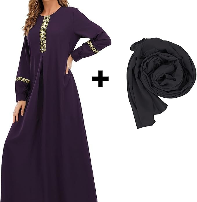 Abetteric Women's Muslim Abaya Dress w/ Hijab Zipper Islamic Robe Pockets Maxi