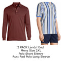 2 Pack Lands' End Mens Polo 2XL Rust Red Long Sleeve & Ivory/Chi Blue Short