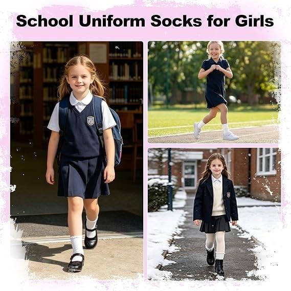Set of 5 BISOUSOX Girls M 6-8Y White Ruffle Socks Cute Frilly Cotton Dress Sock