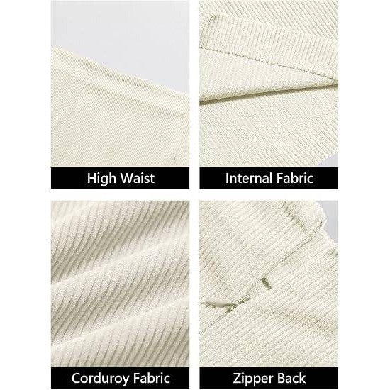 MSRP $35 Wenrine Women's S Beige Corduroy Mini Skirt High Waisted A-line Short
