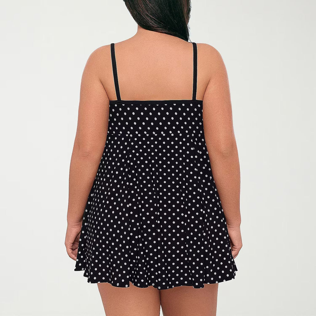 MSRP $109 Sonnet Shores Womens 18W, 22W Black/White Dots Swim Dress
