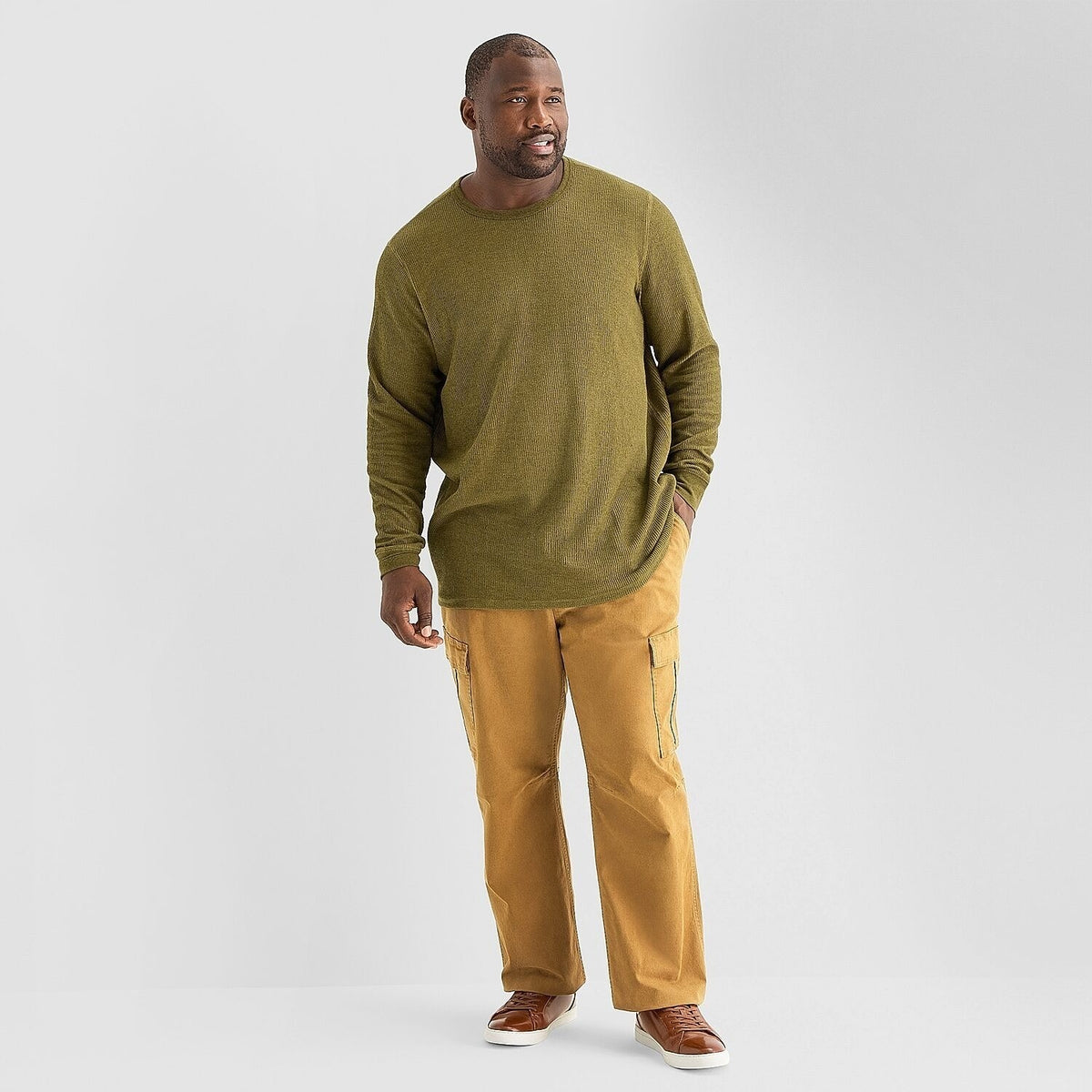 MSRP $34 Mutual Weave Men's L Green Marl Crew Neck Long Sleeve Thermal Top