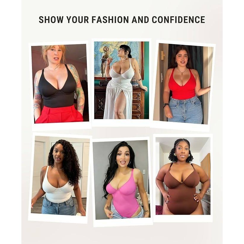 MSRP $41 FeelinGirl Women's M Shapewear Tummy Control Bodysuit Deep V Neck