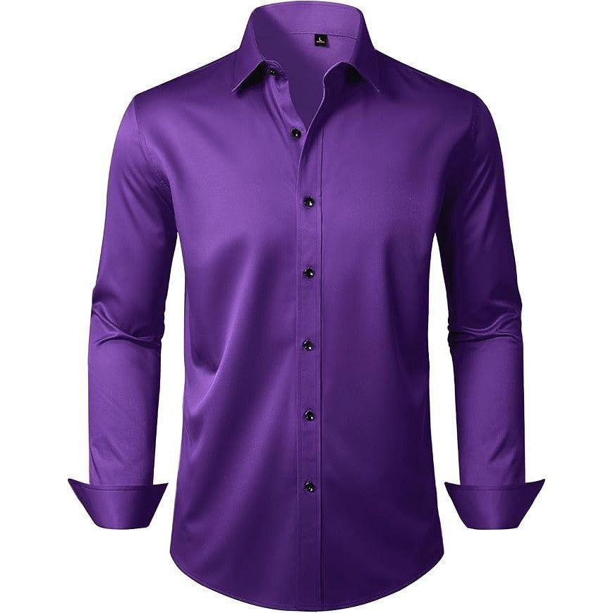 Alimens & Gentle Men's 2XL Purple Dress Shirt Long Sleeve Wrinkle Free Stretch
