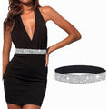 MSRP $21 Bounzhi Women's L (35"-43") Silver Belt Rhinestone Stretch Dresses Belt