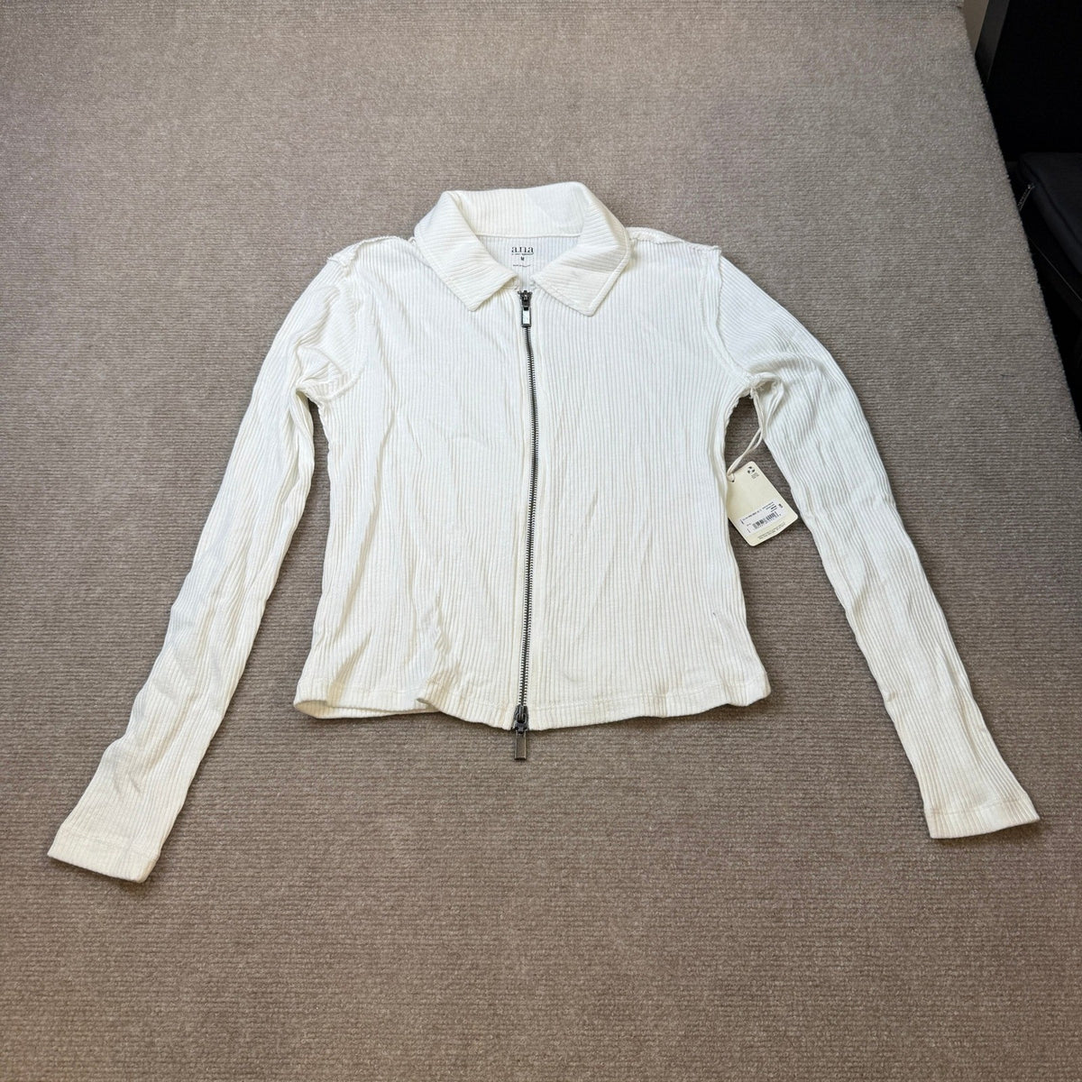 MSRP $38 a.n.a Womens M Snowdrift Long Sleeve Rib Polo Shirt Two Way Zipper