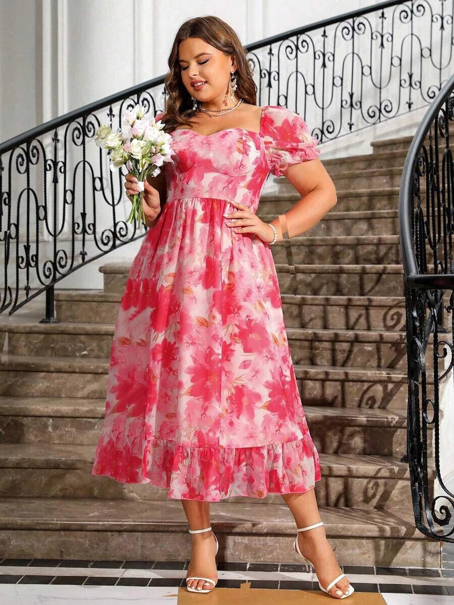 Breezaya Ladies' Sweet Princess Style Plus Size 1XL Pink Dress