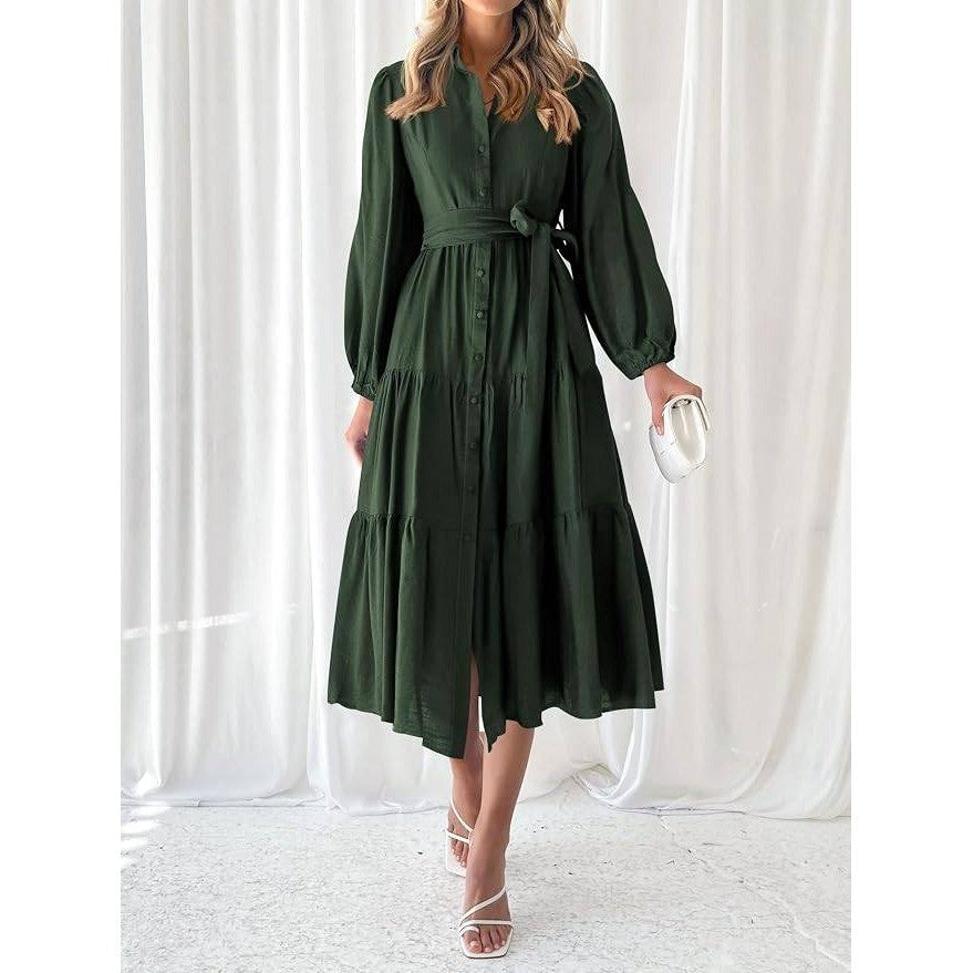 MSRP $58 MASCOMODA Women's L Fall Long Sleeve Midi Dress Casual V Neck Butt