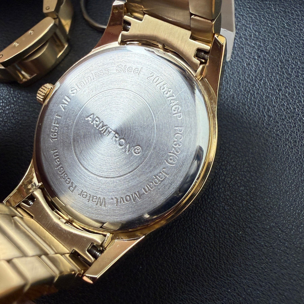 MSRP $105 Armitron 20/5374GP Men's Gold Tone Watch and Bracelet Set New Battery