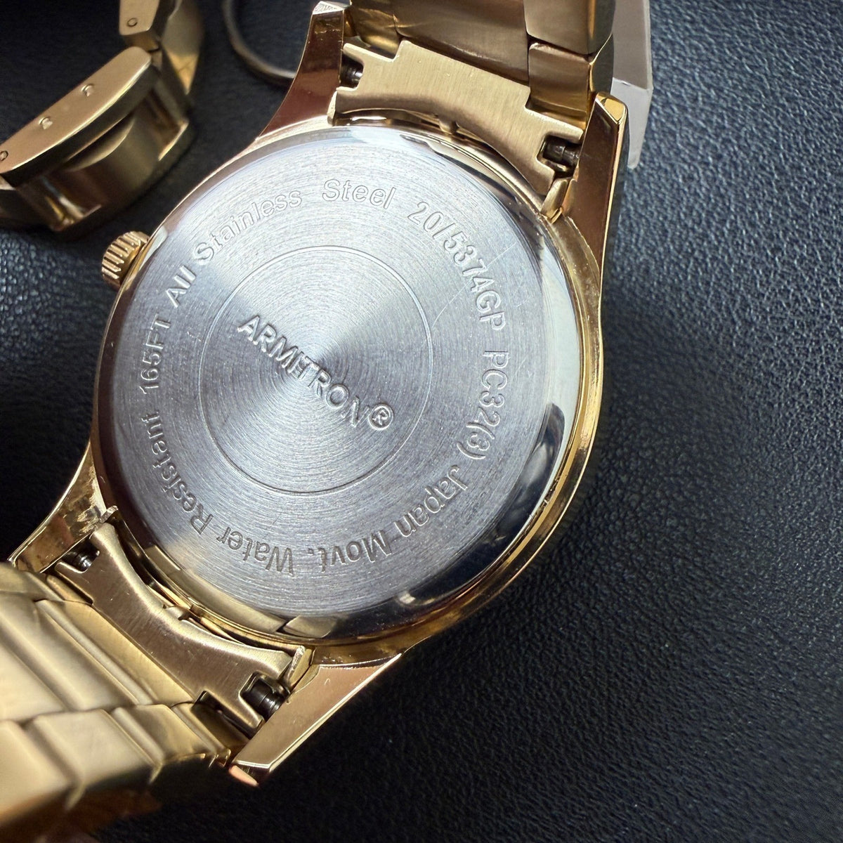 MSRP $105 Armitron 20/5374GP Men's Gold Tone Watch and Bracelet Set New Battery