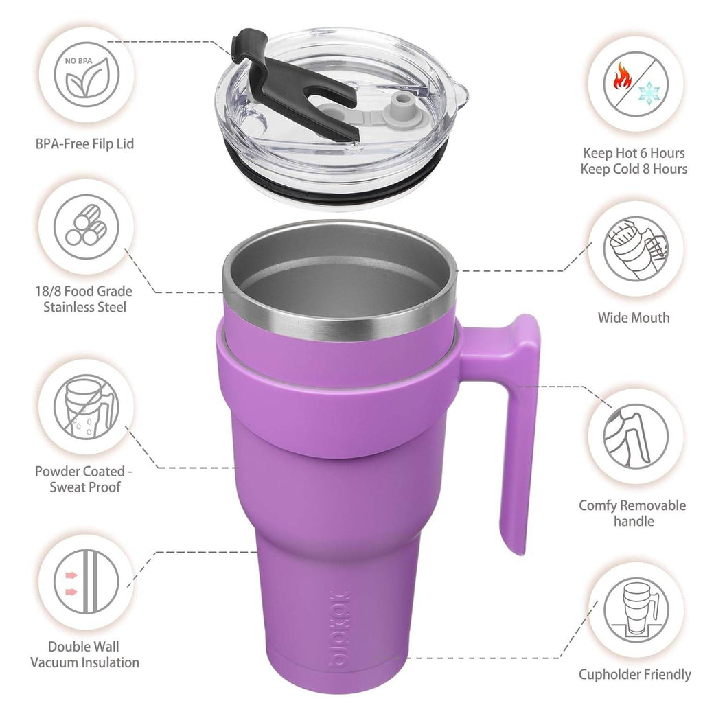 BJPKPK Lavender Tumbler 40 oz Stainless Steel With Handle & Lid Straw Insulated
