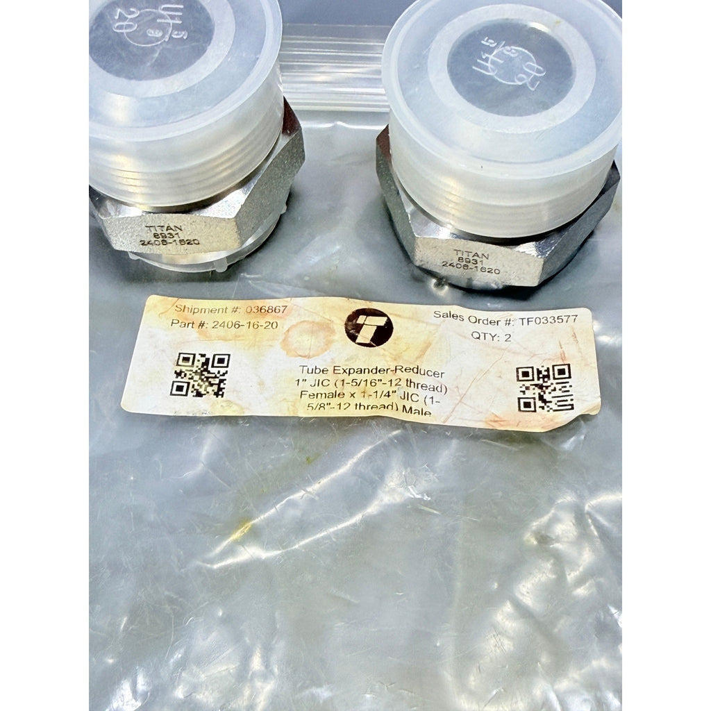 Set of 2 Titan 2406-16-20 Tube Expander-Reducer 1" JIC Female x 1-1/4" JIC Male