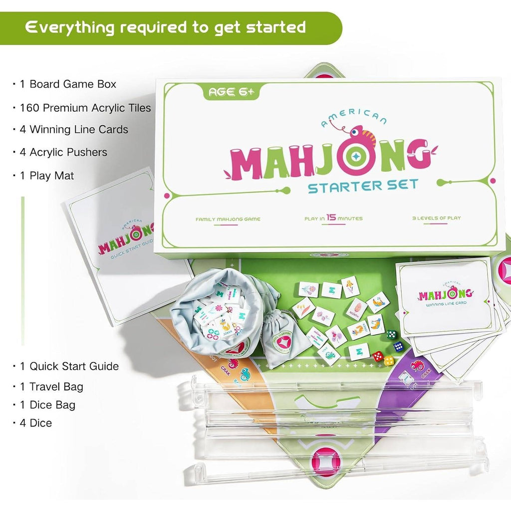 Virora Mahjong Mini Mahjong Set for Kids & Beginners, Green Portable Travel Mah