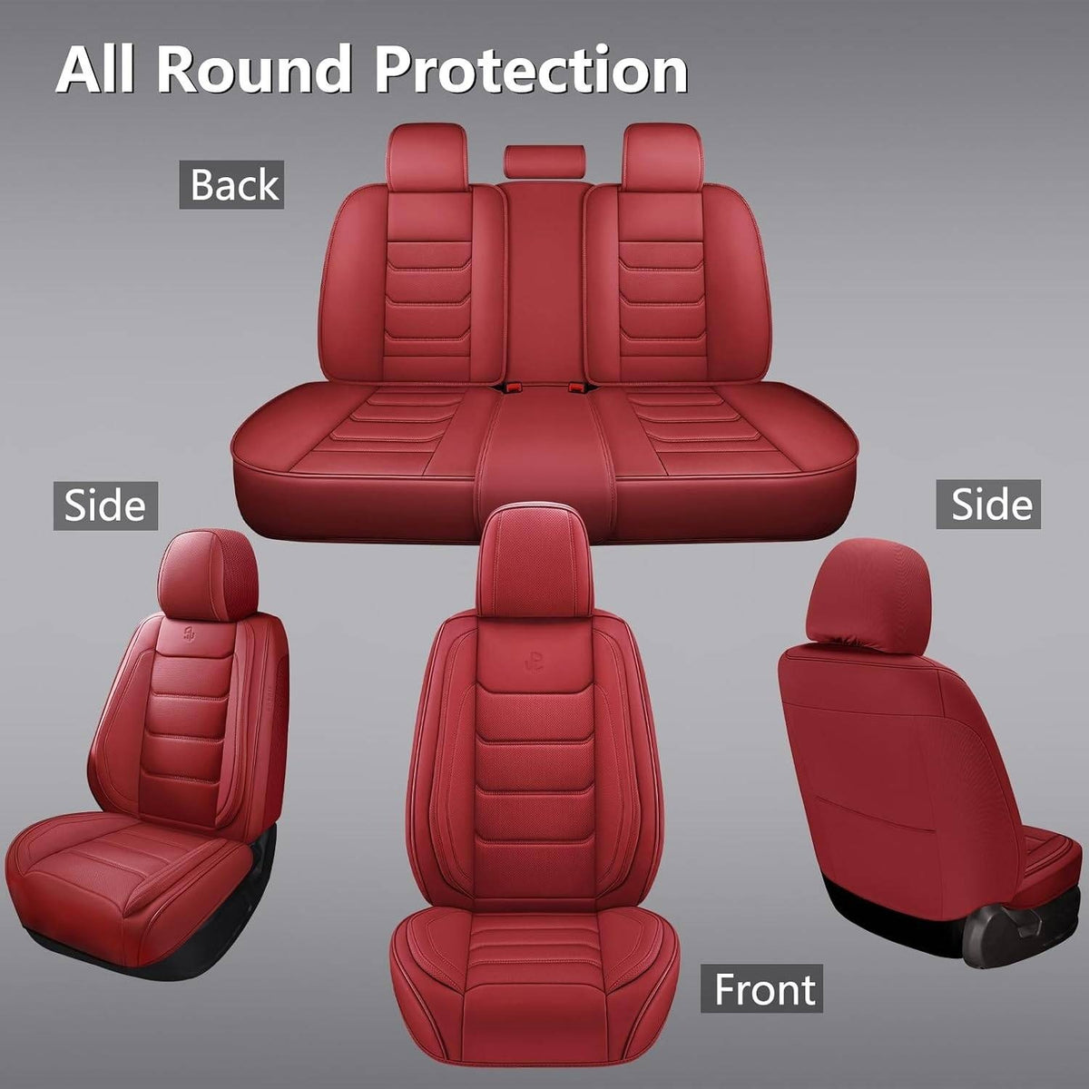Isen-CoverAuto Wine Red Full Set Universal Fit Coverage Faux Leather Car Seat