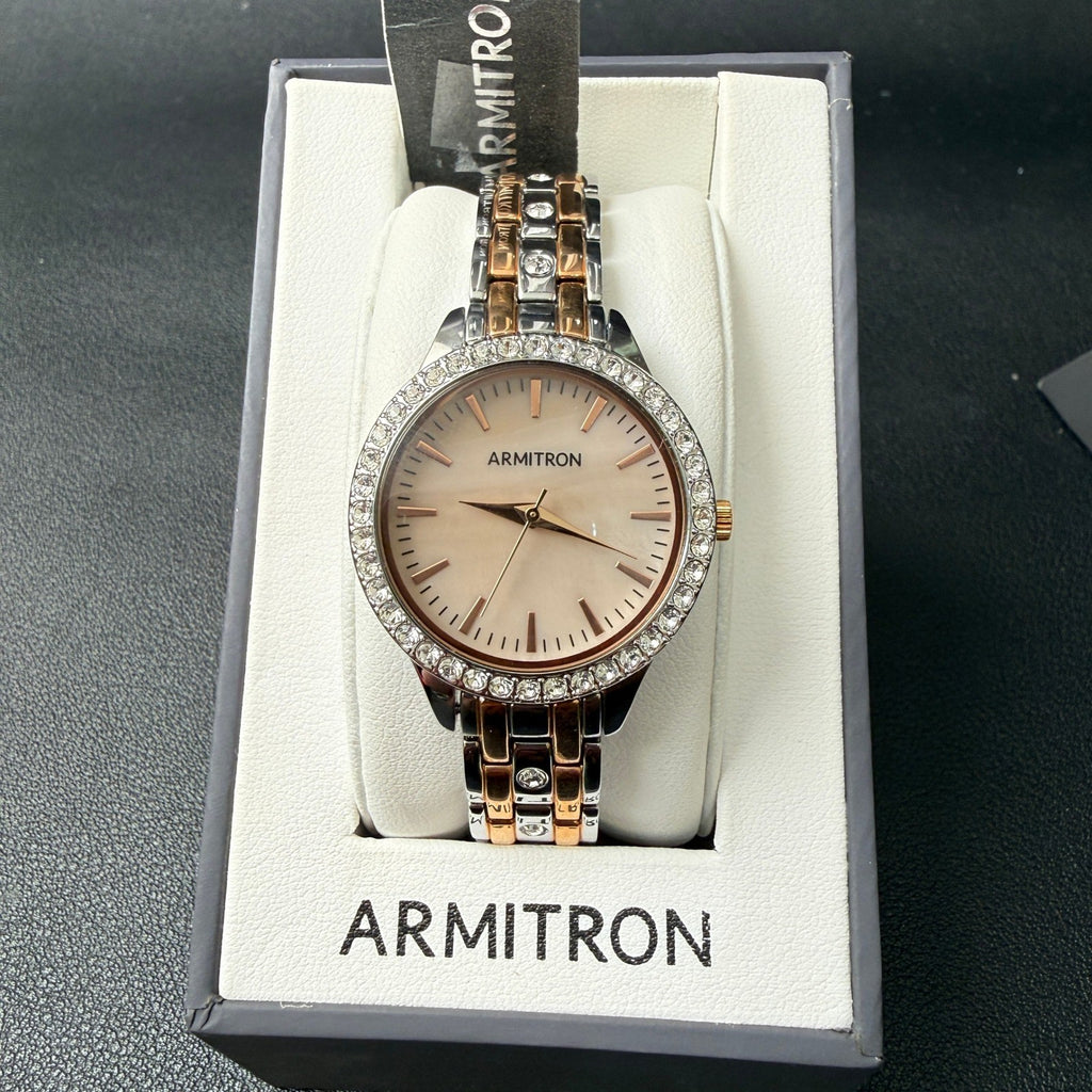 Armitron Women's 75/5802TR Silver/Rose Gold Crystal Bracelet Watch New Battery