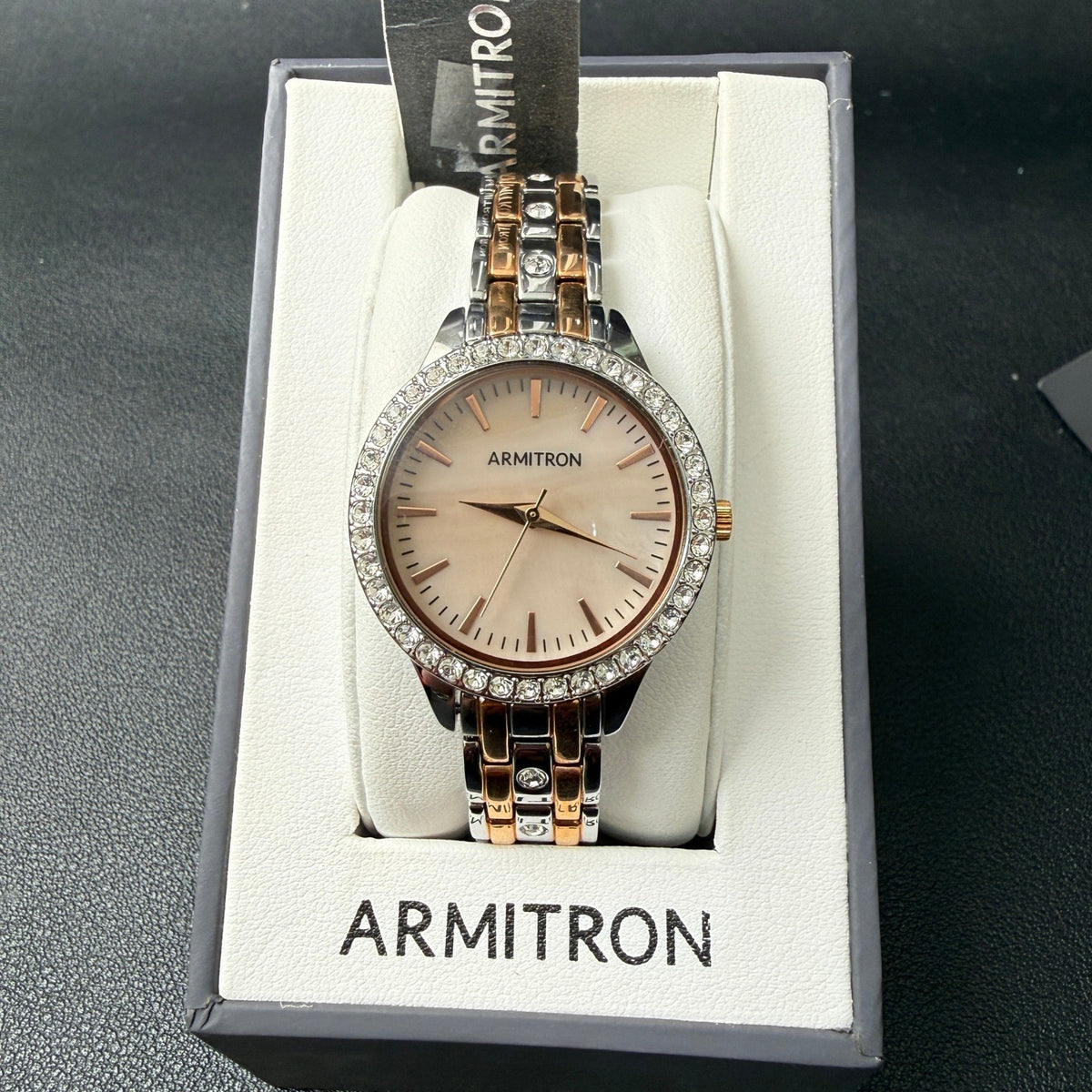 Armitron Women's 75/5802TR Silver/Rose Gold Crystal Bracelet Watch New Battery