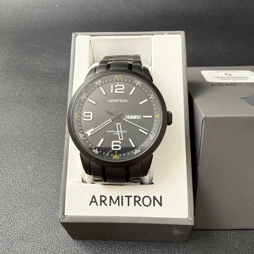 Armitron 20/5490TI Men's Day/Date Black Bracelet Watch MINOR FLAW BACK SEE PH