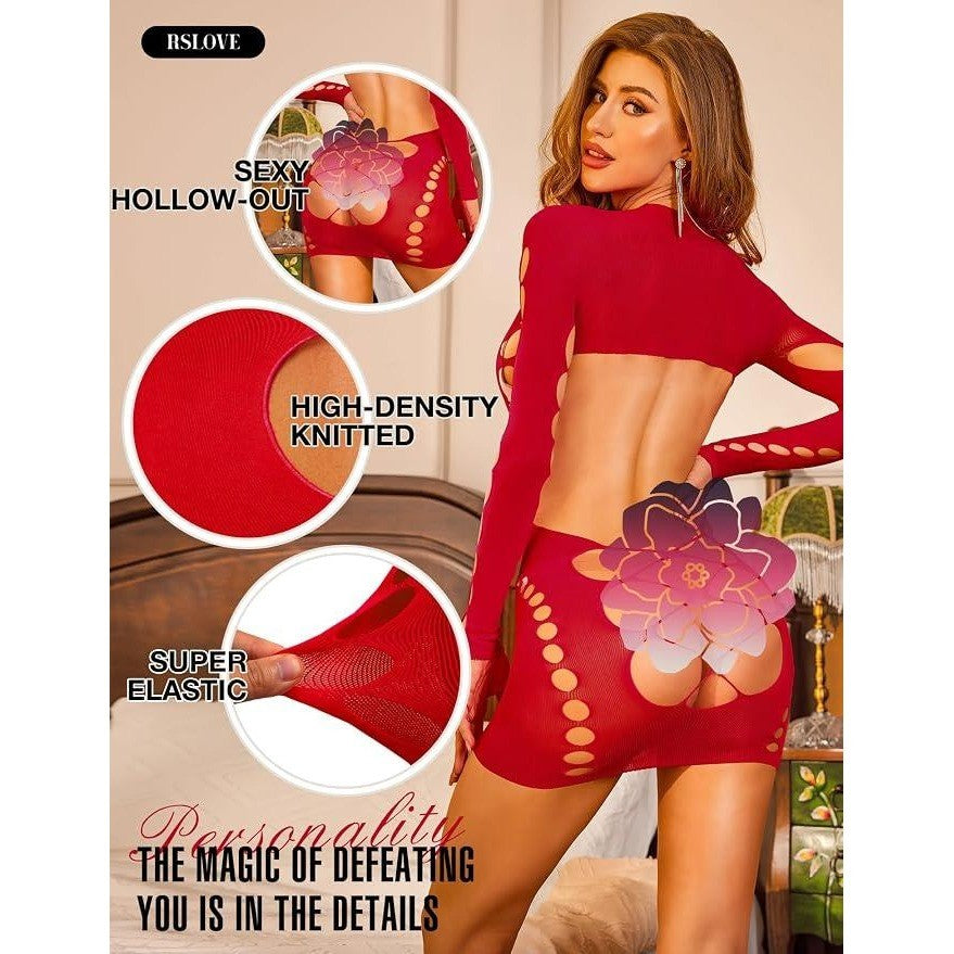 RSLOVE Sexy Lingerie Babydoll Chemise Womens One Size Mesh Hollow Out Backless