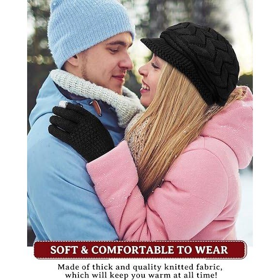Set of 4 MSRP $33 Newcotte Women's Winter Hat Knitted Caps with Visor Warm Bean